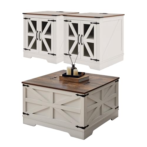 Farmhouse Coffee Table and End Table Set with Charging Station 3 Piece Set (3 Count)