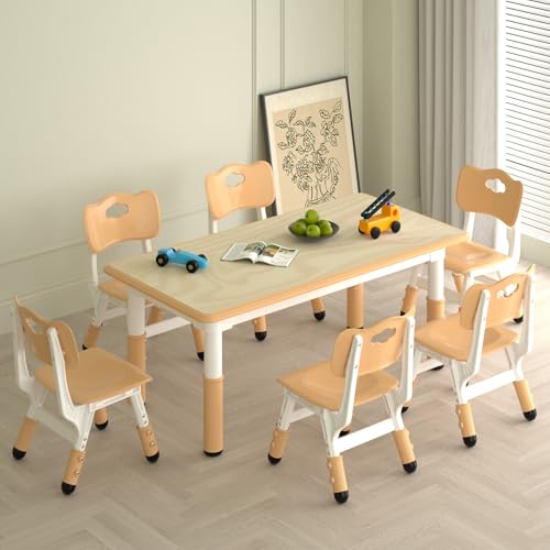 Kids Study Table and 6 Chairs Set