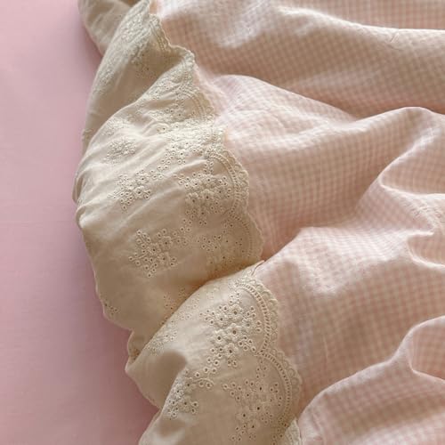 Pink Gingham Comforter Set Twin XL Fluffy Soft Princess Style Girls Lace Bedding Set Vintage Plaid Checkered Comforter with 2 Pillowcases Farmhouse Gingham Bedding Grid Bed Comforter Set