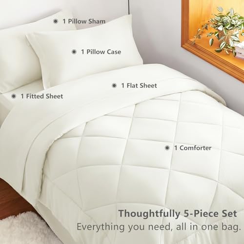 Twin XL Comforter Set with Sheets Ivory