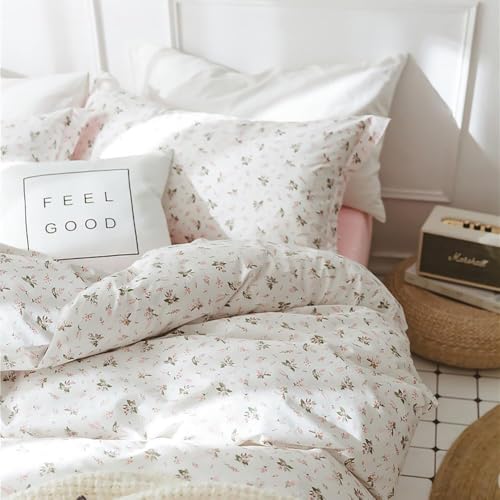 Girls Floral Comforter Set Twin XL Garden Flower Print Bedding Sets Soft Fluffy Vintage Pink White Floral Bedding Comforter Set Cottagecore Botanical Flowers Comforter with 2 Pillowcases Twin XL Size
