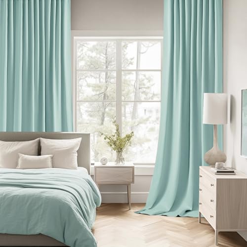 Aqua Back Tab Blackout Curtains 52x90 Inch Long 2 Panels Set (2 Count)