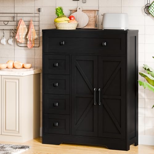 Farmhouse Storage Cabinet with 2 Doors and 5 Drawers