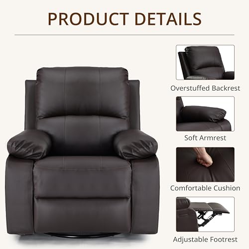 360° Swivel Rocking Leather Recliner Chair for Adults