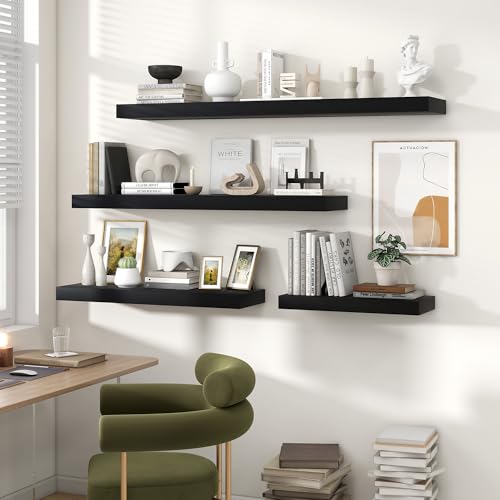 Floating Shelves 35.7" W x 10.3" D Black Set of 2 (2 Count)
