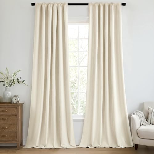 100% Blackout Back Tab Pleat Linen Curtains 50" Wx84 L (2 Count)