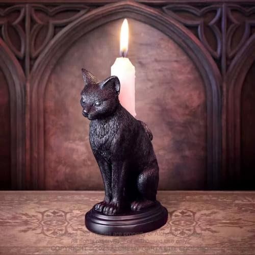 Gothic Black Cat Candle Holder Statue