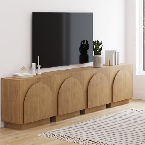 Iris Mid Century Modern Wood Accent Cabinet Sideboard Credenza TV Stand with Arched Cabinet Doors and Adjustable Shelves for Kitchen or Living Room
