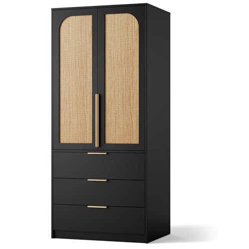 70" Wardrobe Armoire Wooden Closet with 3 Drawers