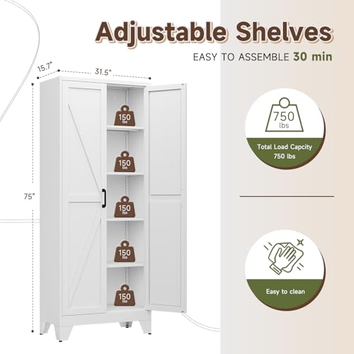 75" H Metal Storage Cabinet with 2 Doors and 4 Shelves