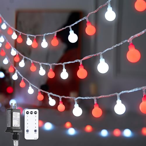 Connectable 100 LED Globe Red and White Christmas Lights Indoor