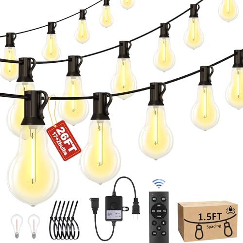 26FT Outdoor String Lights 17+2 Bulbs (26 Foot)