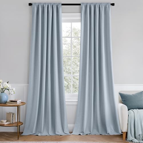 100% Blackout Back Tab Pleat Linen Curtains 50" Wx63 L (2 Count)