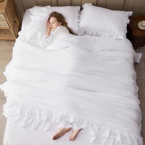 White Ruffle Comforter Set Queen Size