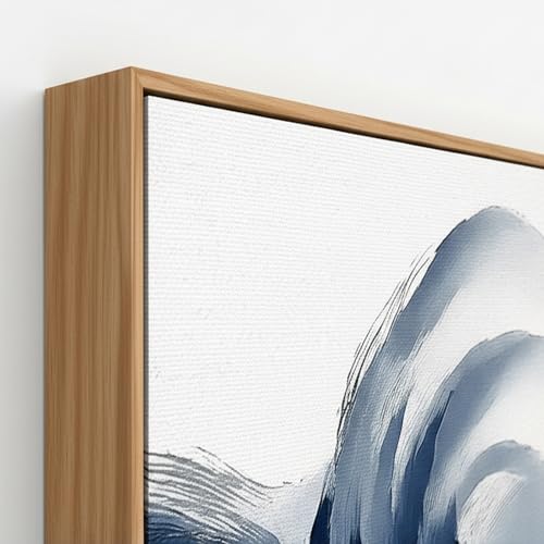 20x40 Inch Framed Abstract Blue Gold Mountain Canvas Wall Art Horizontal Navy Reflection Ink Landscape Wall Painting Modern Minimalist Textured Wall Decor for Living Room Bedroom