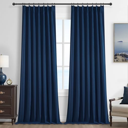 Navy Blue Blackout Curtains 96 Inch Length for Kids (2 Count)