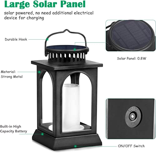 Flickering Flame Solar Lights Outdoor Metal Hanging Lantern (2 Count)