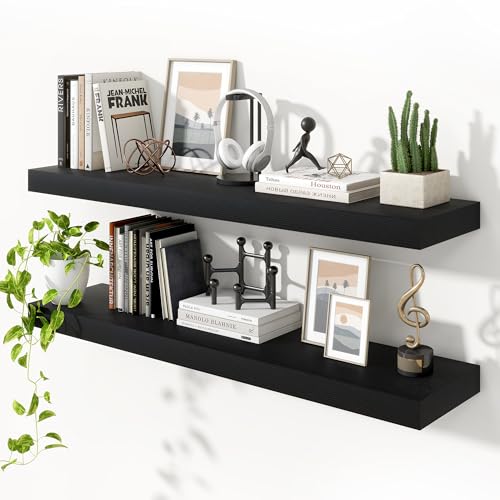 Floating Shelves 47.2" W x 10.3" D Black Set of 2 (2 Count)