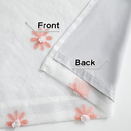 Blackout Curtains for Girls Bedroom 63 Inch Long Pink Floral Curtains for Kids Room 2 Panels 100% Room Darkening Daisy Flower Window Treatment 2 Layered Drapes Toddler Grommet 50W x 63L (2 Count)