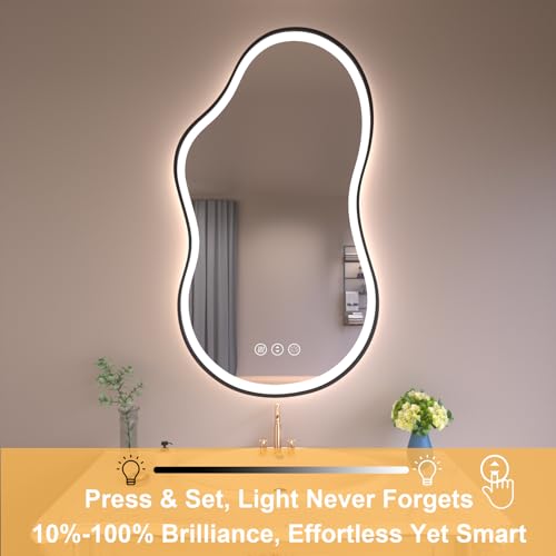 20''x36'' Irregular LED Bathroom Mirror with Lights & Black Frame