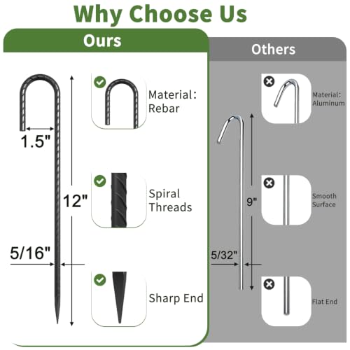 12 Inch J Hook Rebar Stakes 16 Pcs (16 Count)