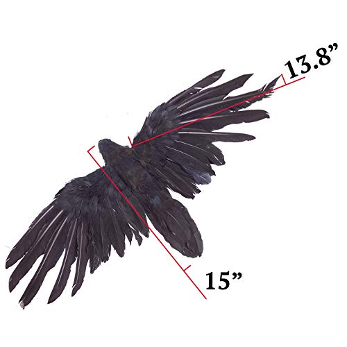 2 Pack Realistic Crows Lifesize Extra Large Handmade Black Feathered Crow for Halloween Decorations Birds (2 Count)