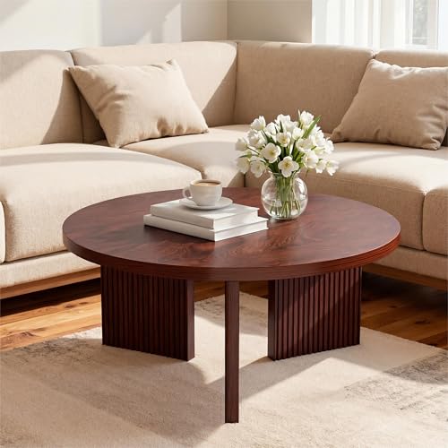 35" Wooden Round Coffee Table
