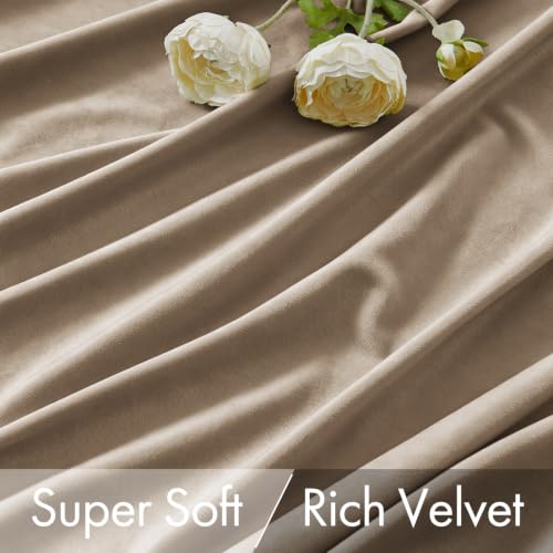 Light Taupe Velvet Pinch Pleat Blackout Curtains W52 X L84 Inches