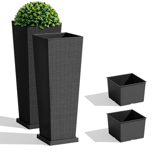 32" Front Porch Resin Rattan Tall Planters 2 Pack (2 Count)