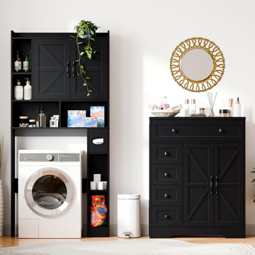Farmhouse Storage Cabinet with 2 Doors and 5 Drawers