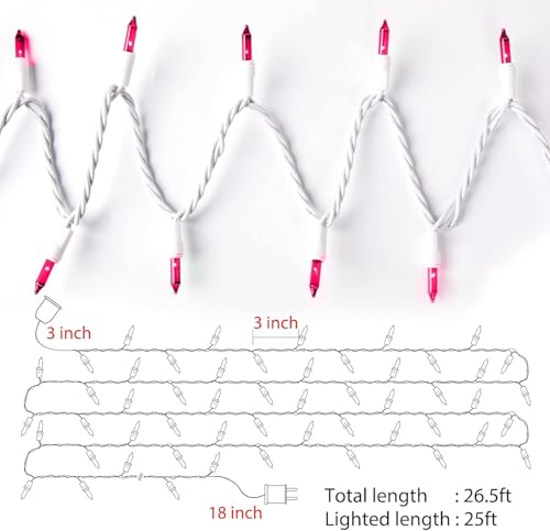 Pink Christmas Lights 100 Count 20 Feet Incandescent Bulb
