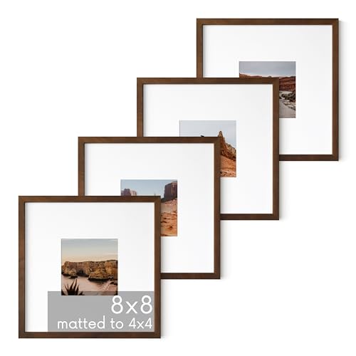 Walnut Square Frames 8" x 8" Matted to 4" x 4" (4 Count)