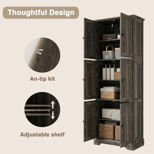 63.2" Tall Bathroom Storage Cabinet with 6 Doors