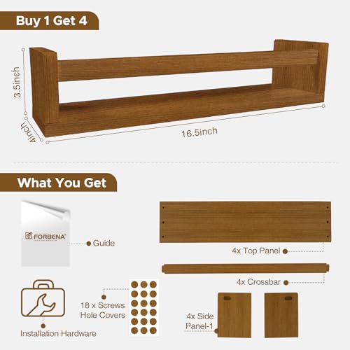 Dark Wood Nursery Kids Bookshelf Wall Mounted (4 Count)