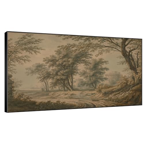 30"x60" Extra Large Framed Wall Art Antique Sepia Landscape with Trees and Historic Architecture for Home Living Room Bedroom Decor