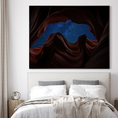 36"x46" Extra Large Framed Wall Art Starry Night Sky Through Antelope Canyon Rock Arch for Home Living Room Bedroom Decor