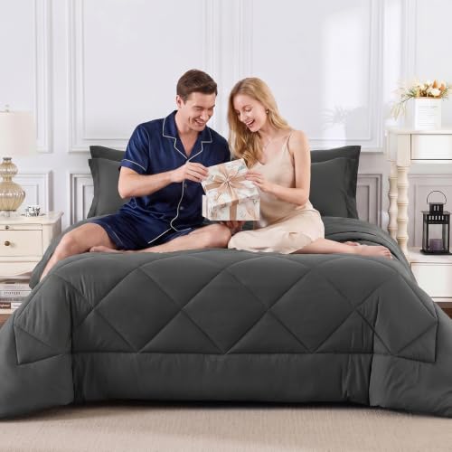 Super King Comforter Set Dark Grey