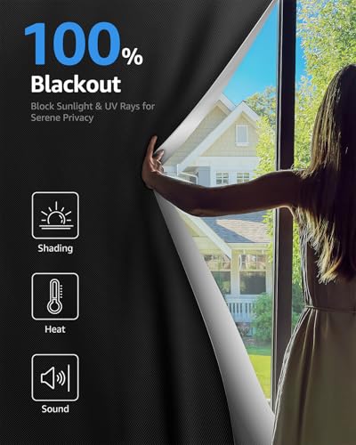 Blackout Curtains for Bedroom 71"x100" Portable No Drill Black Out Window Cover with Upgraded Hook&Loop Tapes