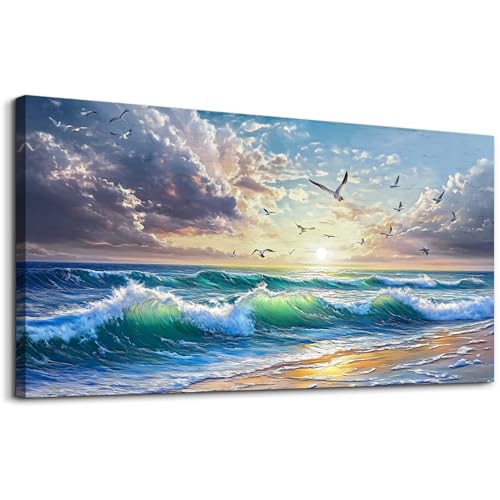 Canvas Wall Art For Bedroom Restaurant Wall Decor For Living Room Modern Office Home Decorations Seaside Landscape Painting Printing Pictures Artworks Poster Mural Ready To Hang 20"X40"