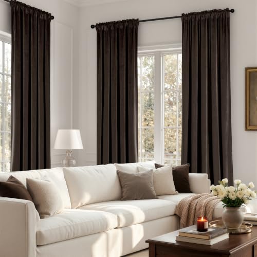Brown Blackout Velvet Curtains Drapes 96 Inch Long 52"x96" Bedroom (2 Count)