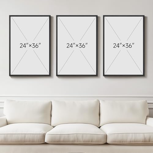 Large Framed Blue Orange Abstract Wall Art for Living Room (3 Count)