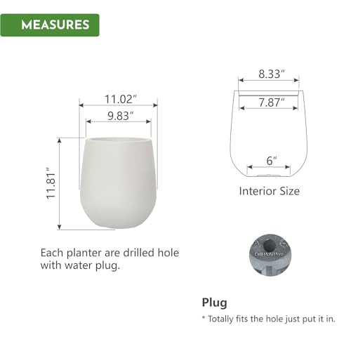 11.8"H Plastic Planters with Drainage Holes and Plug