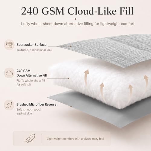 King Size Comforter Set 7 Pieces Light Grey Seersucker Bed in a Bag