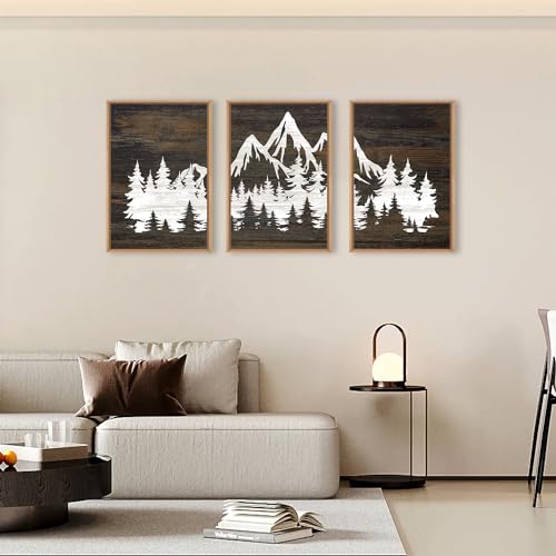 Large Mountain Tree Framed Canvas Wall Art Set (3 Count)