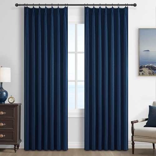 Navy Blue Blackout Curtains 84 Inch Length for Kids (2 Count)