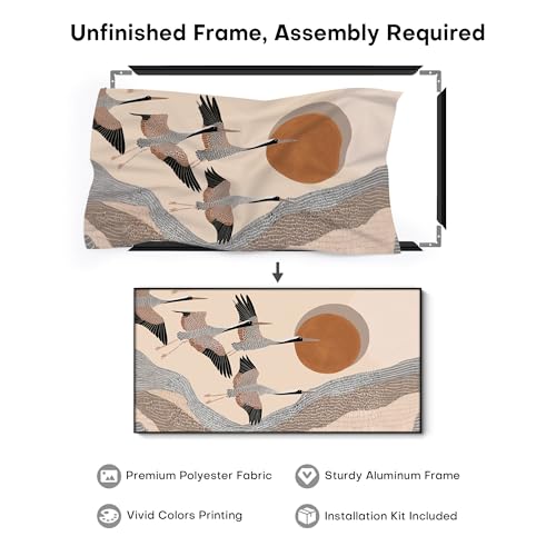 36"x72" Extra Large Framed Wall Art Flying Cranes Over Sunlit Hills Illustration for Home Living Room Bedroom