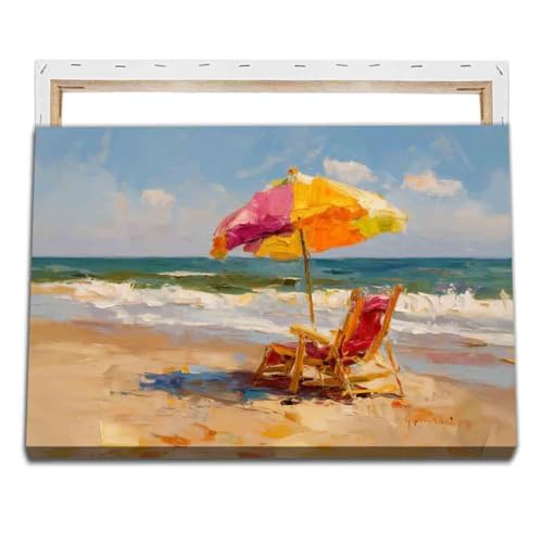 Beach Umbrella Wall Art Abstract Ocean Print Summer Beach Posters Ocean Landscape Pictures Pastel Summer Artwork Summer Sea Picture pink preppy wall art living room decor 16x24inch Framed