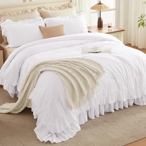 White Ruffle Comforter Set Queen Size