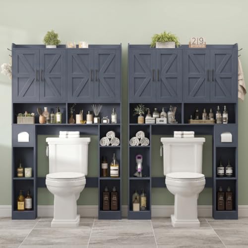 Farmhouse Over The Toilet Storage Cabinet with 4 Barn Doors