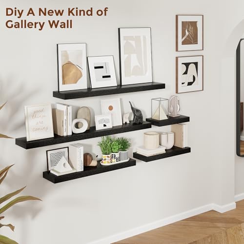12 Inch Floating Shelves for Wall Black Shelves Set of 2